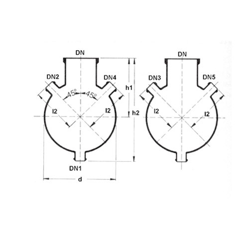 球形釜體, 六開口, 帶放料口，50~200L